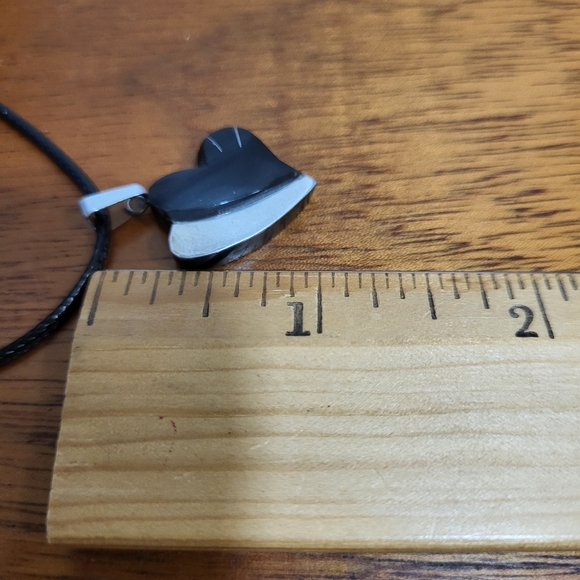 Vintage Carved Smokey Black with Applied Inlayed Silver Tone Metal Heart Pendant - Picture 16 of 16